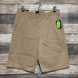 Volcom Chino Shorts Youth 28 Beige Tan (Inseam 9) Casual Flat Front